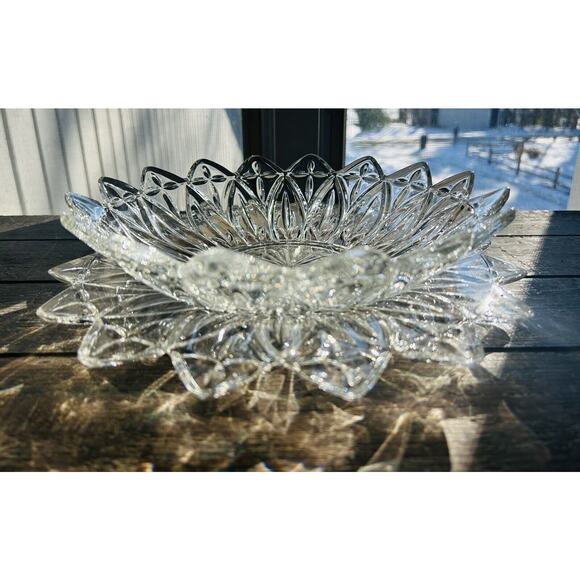 Vintage Federal Glass Petal Pattern Clear Glass Serving Bowl & Platter Flower - Picture 4 of 16